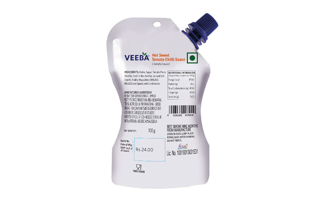 Veeba Hot Sweet Tomato Chilli Sauce   Pouch  100 grams